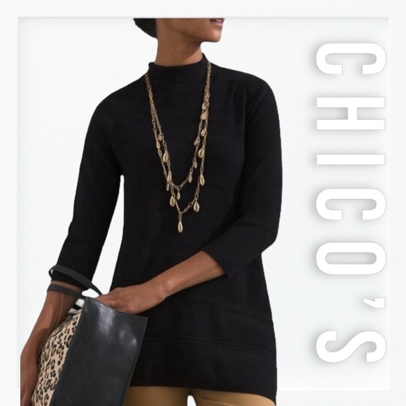 Chicos Black Label Mock Neck Asymmetrical Thick Knit Sweater sz M - Picture 1 of 13